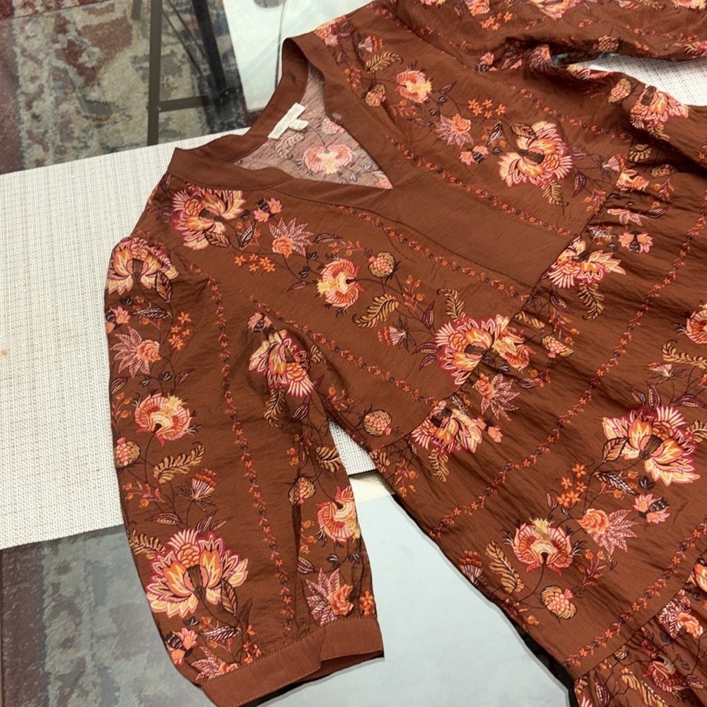 Fig and Flower by ANTHROPOLOGY Terracotta Floral Long Sleeve Dress - Picture 4 of 10